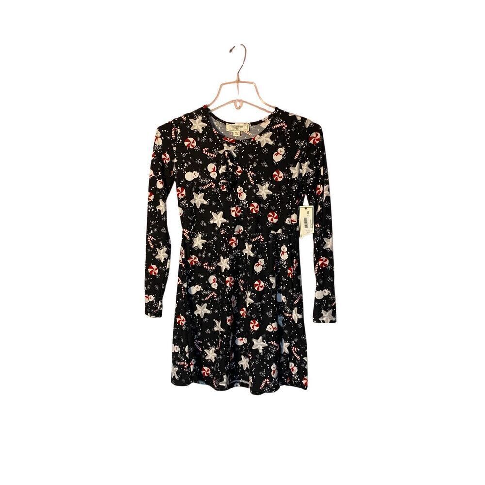 NWT no comment girls black snowman star candy dress with scrunchie S/L